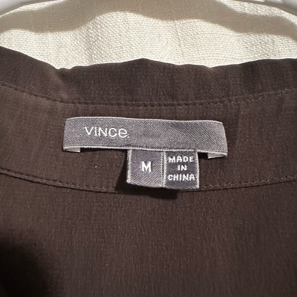 Vince Brown Military Style Collar Sateen Button Down Shirt Medium - Picture 6 of 8